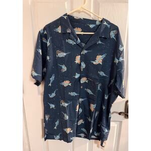 Men’s Navy Swordfish Short Sleeve Shirt with Front Pocket and Buttons XL NWT